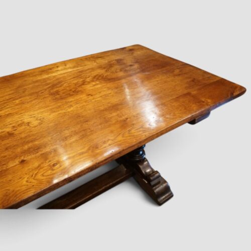 Oak refectory dining table top angle view