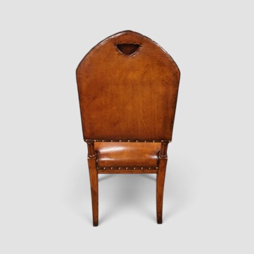 Oak dining chair with studded leather upholstery