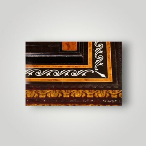 Victorian Jackson & Graham ivory inlaid pedestal desk inlay detail