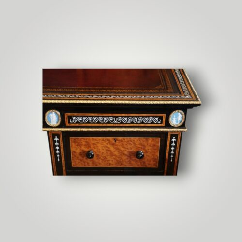 Victorian Jackson & Graham ivory inlaid pedestal desk ivory inlay