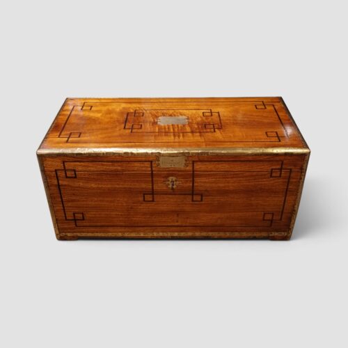 Victorian camphor wood campaign chest with brass bindings