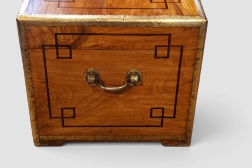 Antique camphor wood chest with geometric inlay design