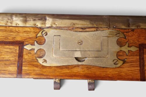 Victorian chest with brass‑bound edges and bell lock