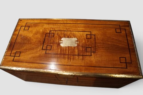 Camphor wood campaign box with decorative inlay top