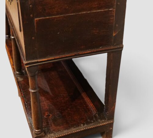 Side profile of antique oak potboard dresser