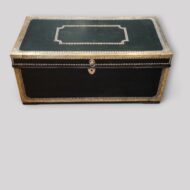 Regency green leather brass bound trunk