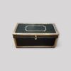 Regency brass‑bound storage chest in green leather