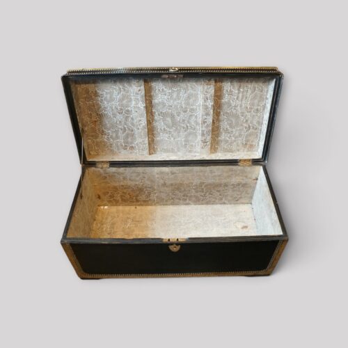 Regency brass‑bound storage chest in green leather