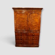 Victorian burr walnut linen press front view