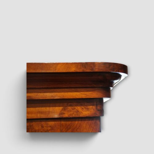 Burr walnut linen press cornice detail
